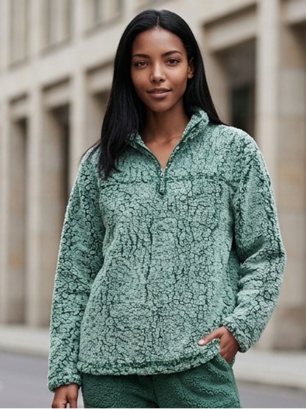 GUC BoxerCraft Women’s Green Sherpa Quarter Zip Pullover Sweater - Size XS
